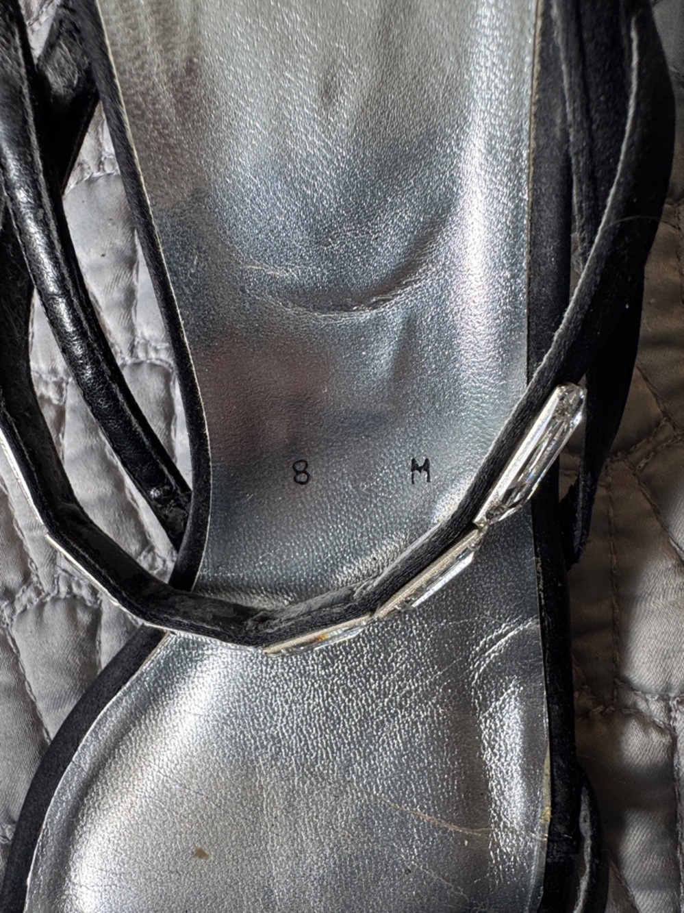 Stuart Weitzman Black Satin Crystal-Trim Slingback Heels Size 8 - Picture 8 of 10